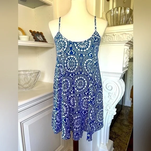 SHOW ME YOUR MUMU royal blue & white floral spaghetti strap mini dress size S - Picture 2 of 9